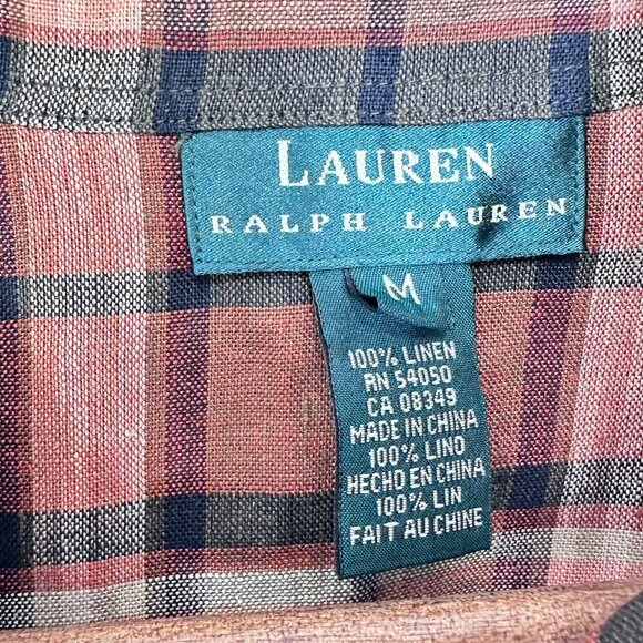Lauren Ralph Lauren Brown Navy Plaid Sleeveless Linen Button Down Blouse Size M - Picture 4 of 4
